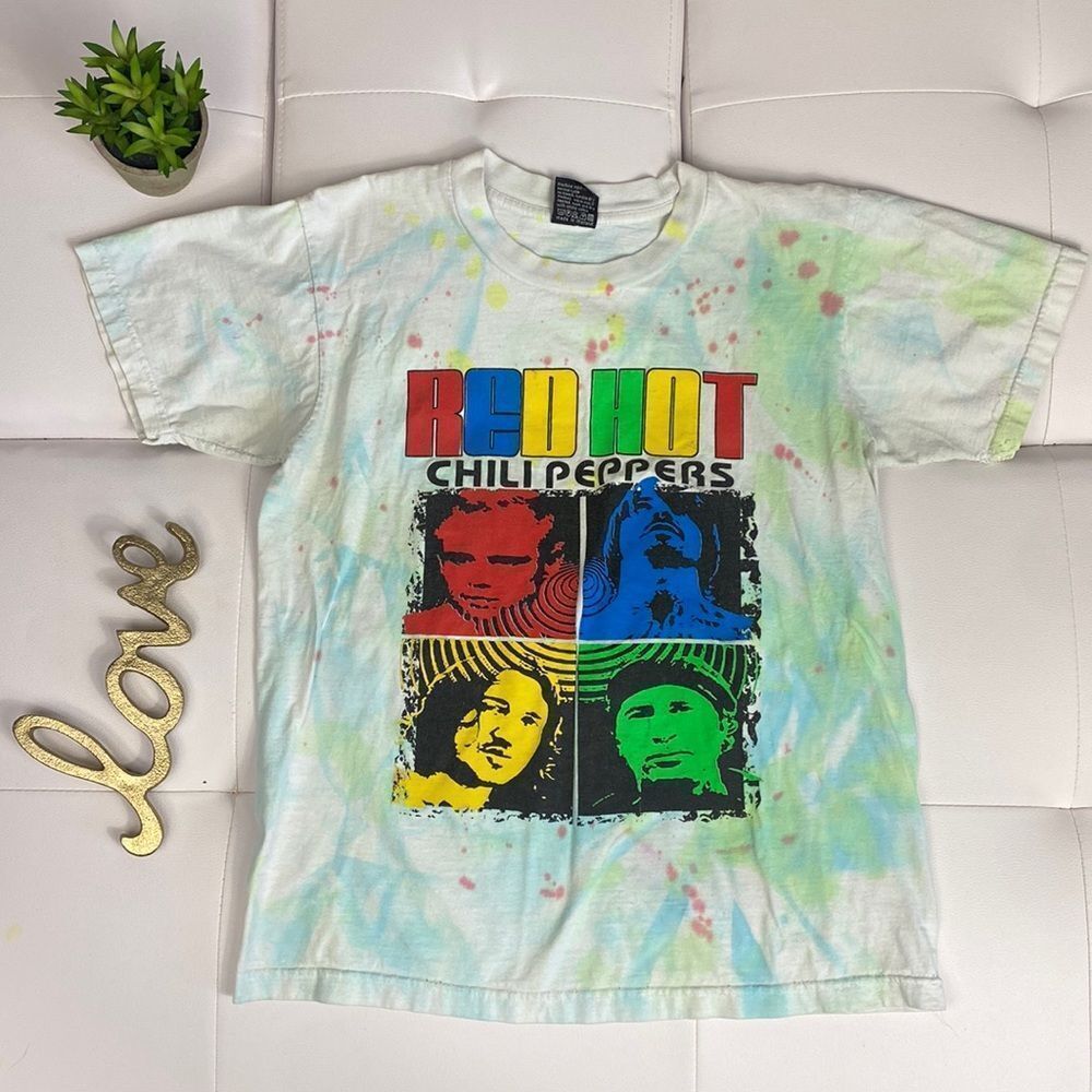 Vintage 90's Red Hot Chili Peppers Tie Dye T Shirt Size M E